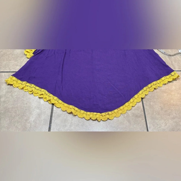 Women’s Size L Purple & Gold Rayon Blouse Tunic Off The Shoulder Lace Trim - Picture 5 of 7